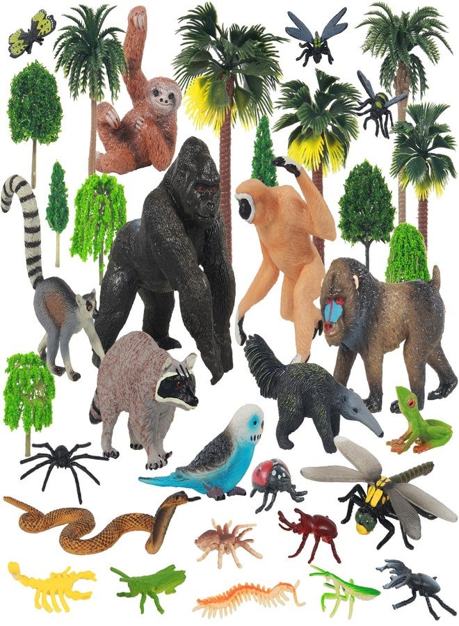 snaxuda 35 Pack Rainforest Animals Figures Set Animal Cake Decor Assorted Creatures Diorama Animals Model Trees for Birthday Party Favors, Piñata Fillers - Image 1
